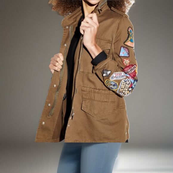 ROMEO & JULIET COUTURE Patches Patchwork Green Long Sleeve Cargo Jacket Medium - Picture 1 of 16
